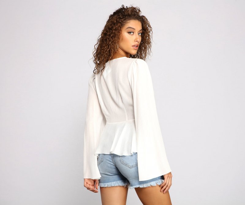 TableClothsUs Chic Sheer Bell Sleeve Babydoll Top