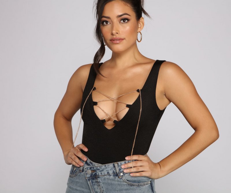 TableClothsUs Sleek And Sultry Lace-Up Bodysuit